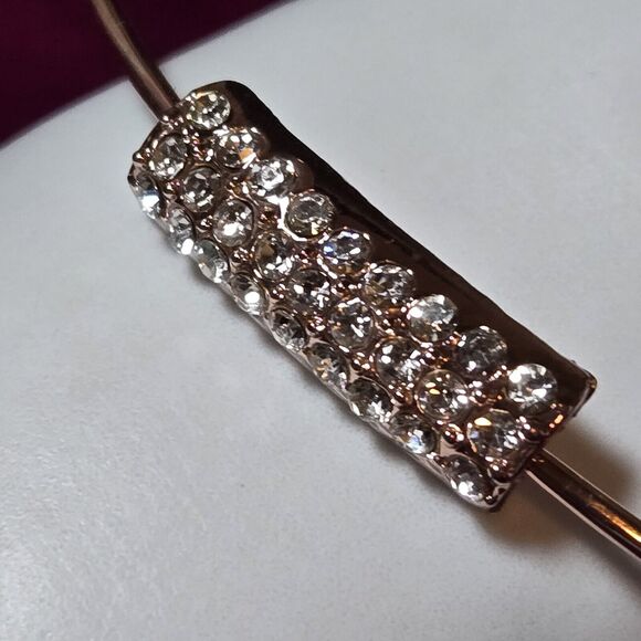 Minimalist Rose Gold-Tone Thin Bangle Bracelet W/ Pavé CZ Cluster Bar Accent 8" - Picture 4 of 6